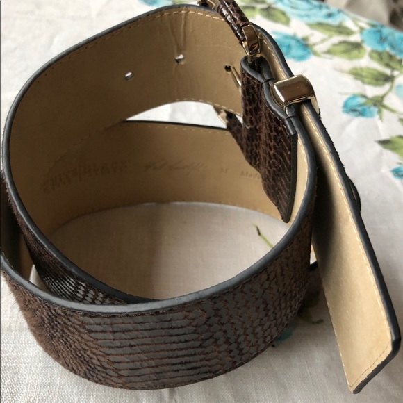WHBM M Wide Brown Reptile Look Faux Leather Wide Belt - Picture 3 of 9